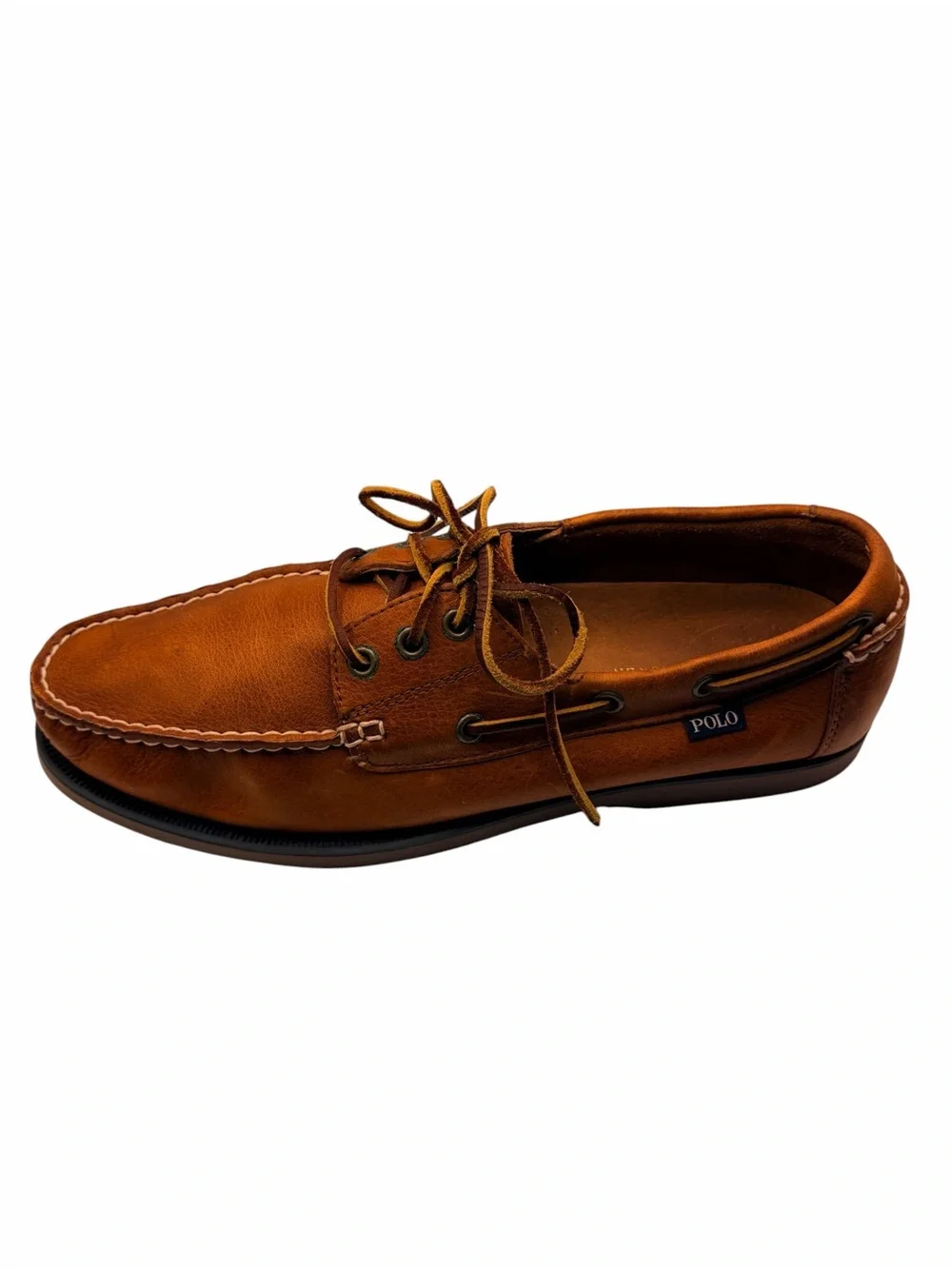 Polo Ralph Lauren Bienne Leather Boat Shoes Men’s 10D Brown Moc Lace-Up Casual